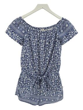 Vineyard Vines Otomi Romper in Royal Ocean Floral Size Medium 100% Cotton